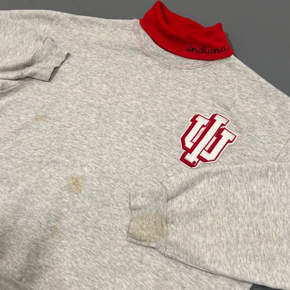 Vintage Majestic Indiana University IU Hoosiers Mock Neck Sweatshirt Gray XL